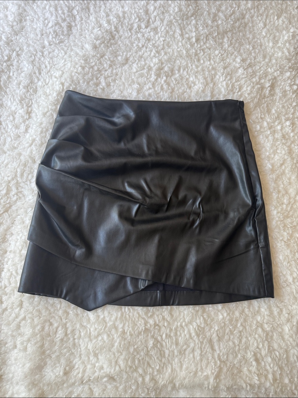 Zara Black Faux Leather Asymmetric Mini Skirt
